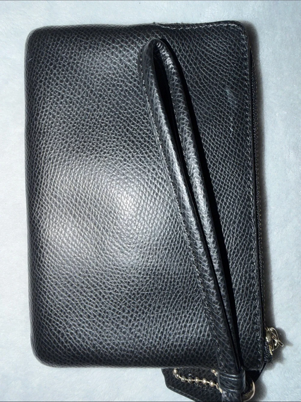 Coach Black Pebbled Leather Wristlet with Gold Logo